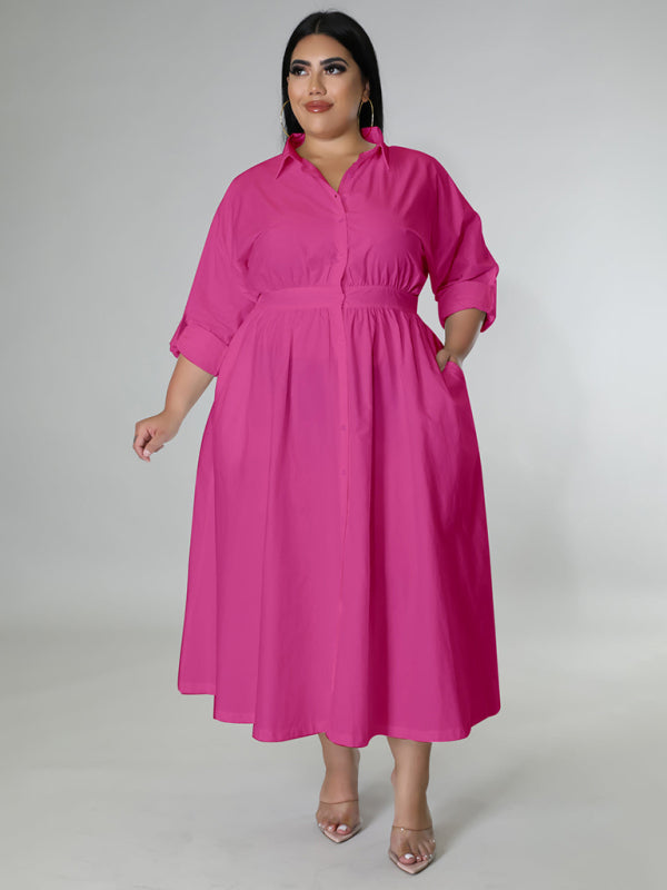 Green Long-Sleeved Buttoned Shirt Dress