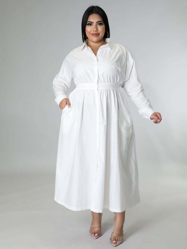 Green Long-Sleeved Buttoned Shirt Dress