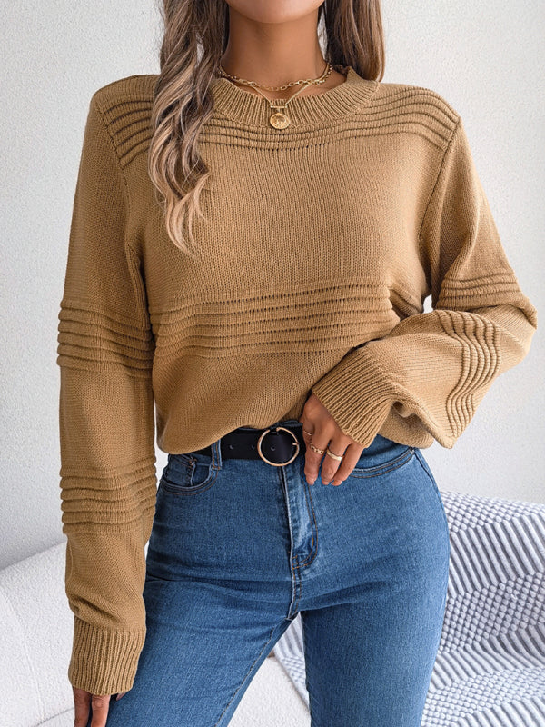 New Ladies Casual Solid Color Long Sleeve Knitted Pullover Sweater