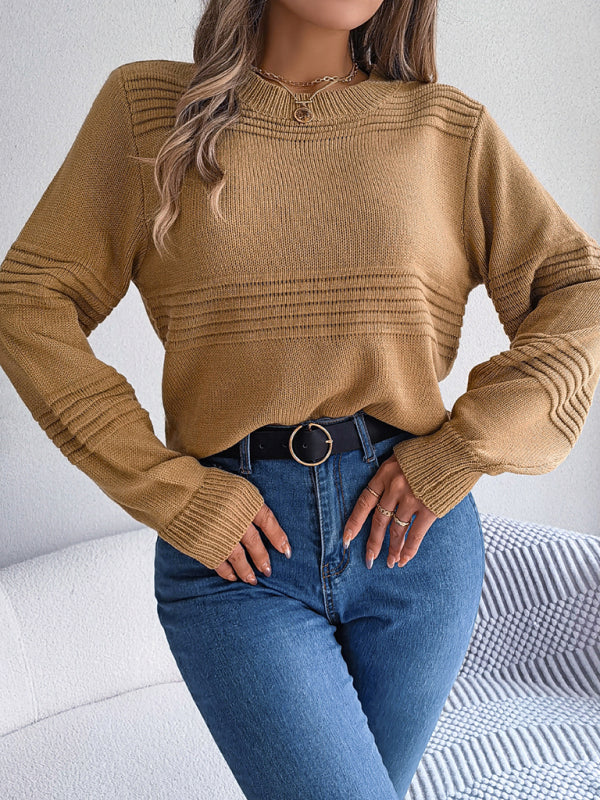 New Ladies Casual Solid Color Long Sleeve Knitted Pullover Sweater