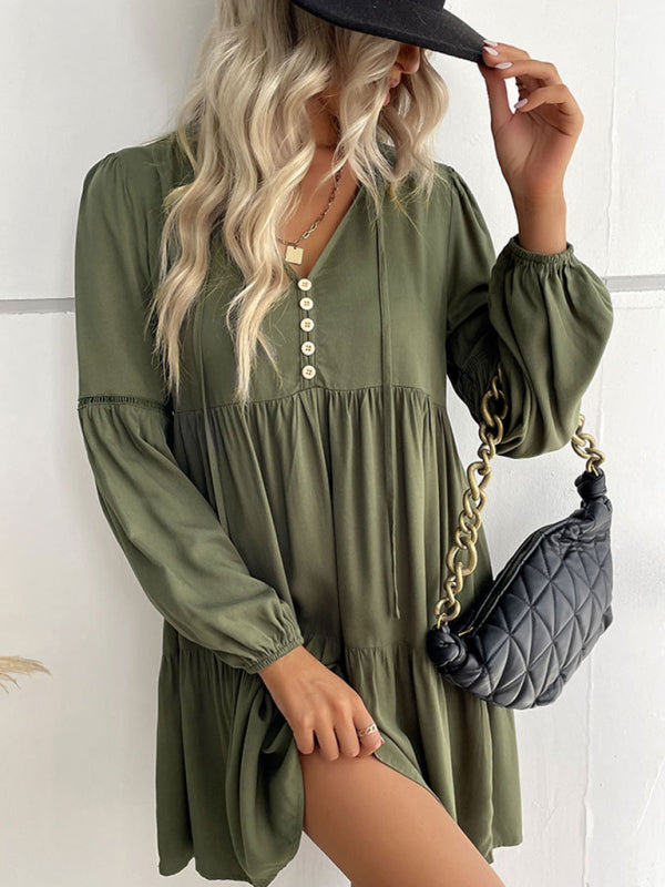 Long Sleeve Tiered Mini Dress - Coffee