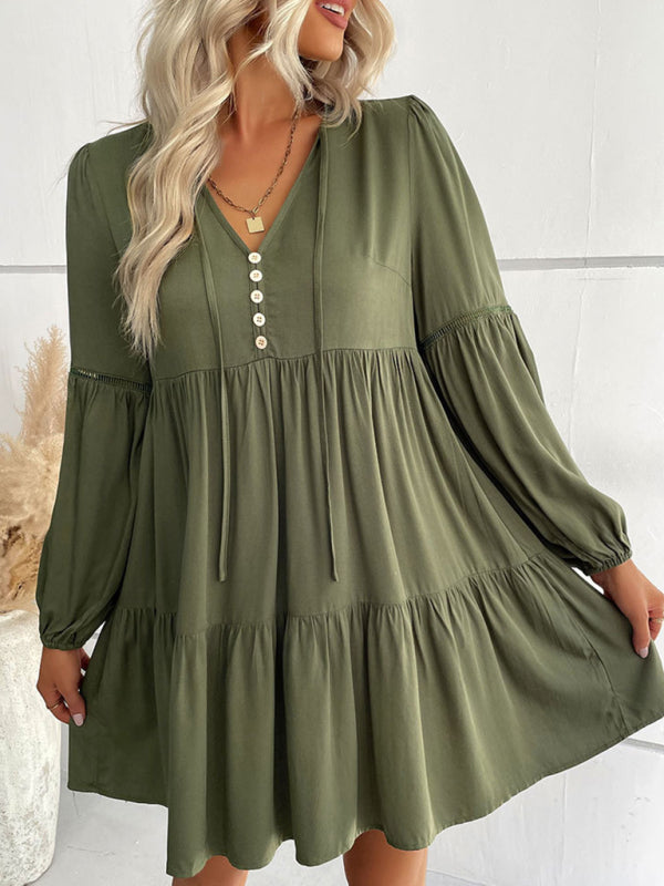 Long Sleeve Tiered Mini Dress - Navy
