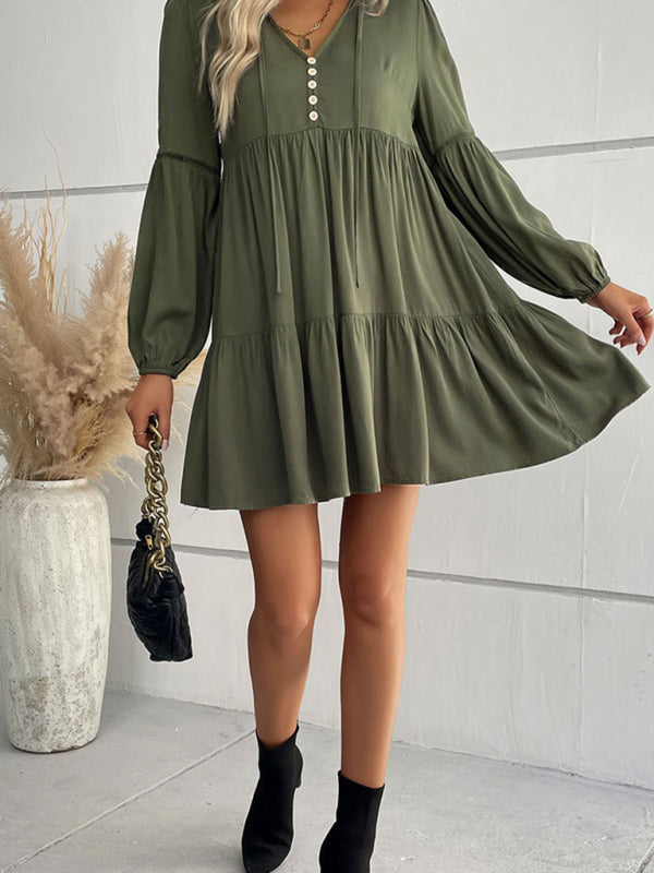 Long Sleeve Tiered Mini Dress - Coffee