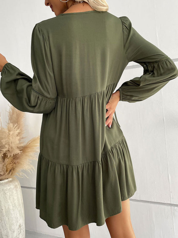 Long Sleeve Tiered Mini Dress - Navy