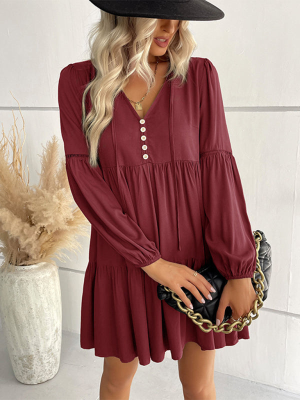 Long Sleeve Tiered Mini Dress - Coffee