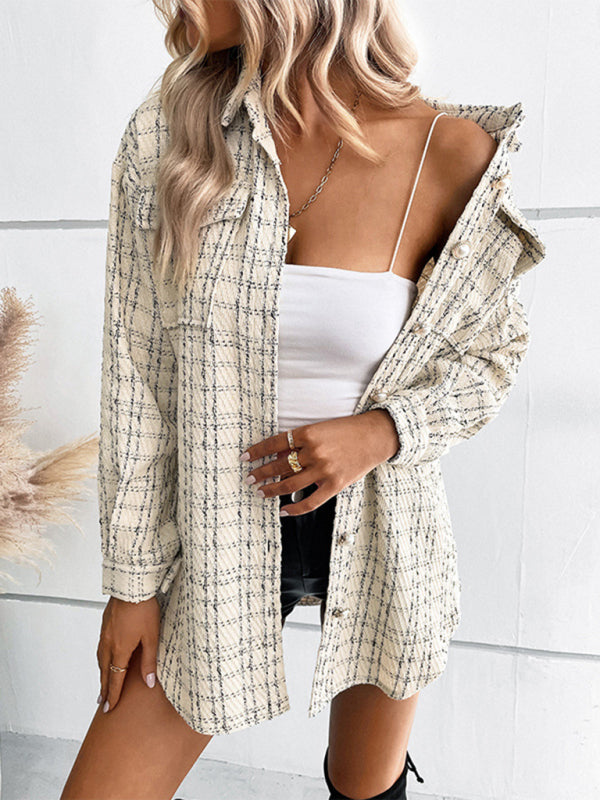 Fashion women's long plaid shirt jacket