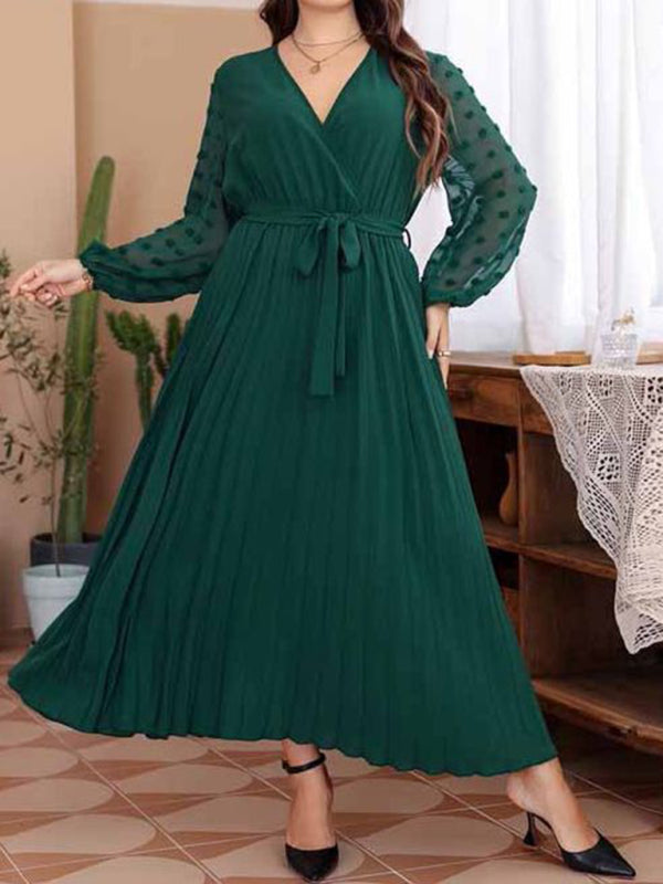 Green Long Sleeve Elegant Maxi Dress