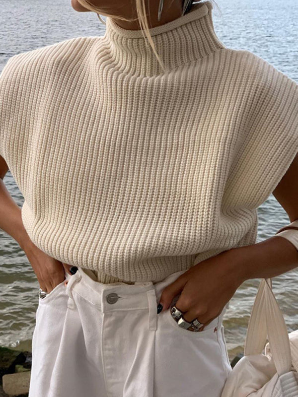 New solid color sexy turtleneck short-sleeved sweater top