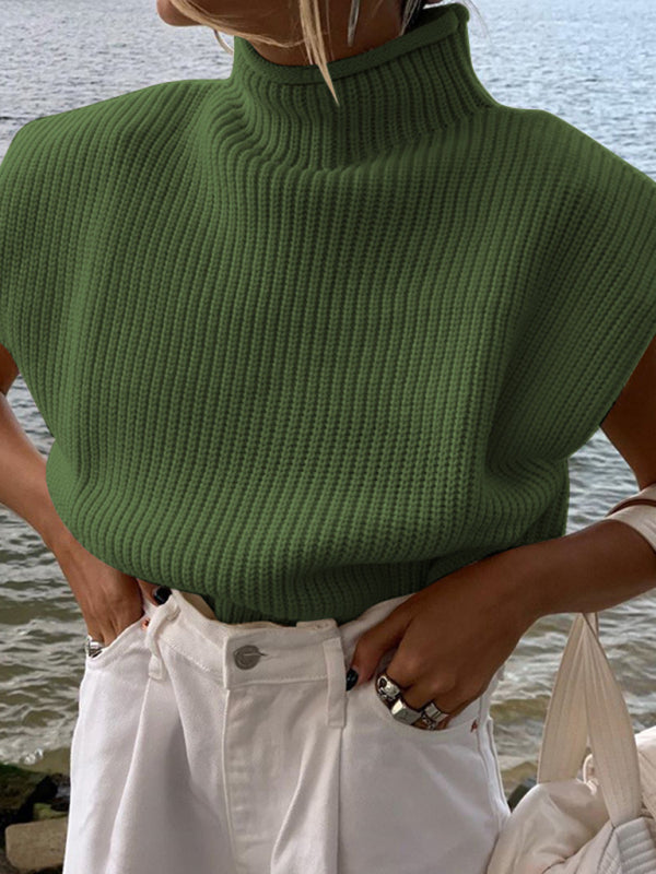 New solid color sexy turtleneck short-sleeved sweater top