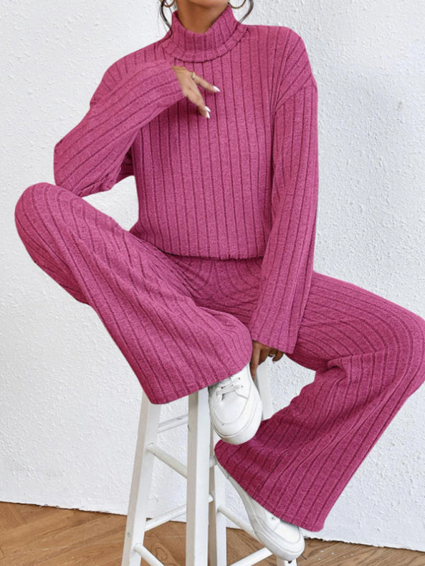 Casual high collar knitted long sleeve women's knitted two-piece set