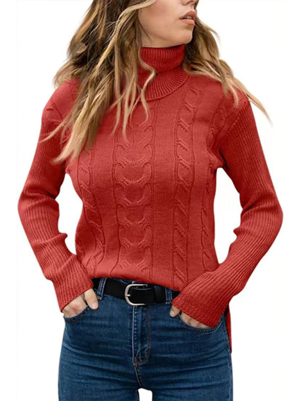 New Women's Solid Color Turtleneck Sweater Retro Long Sleeve Sweater