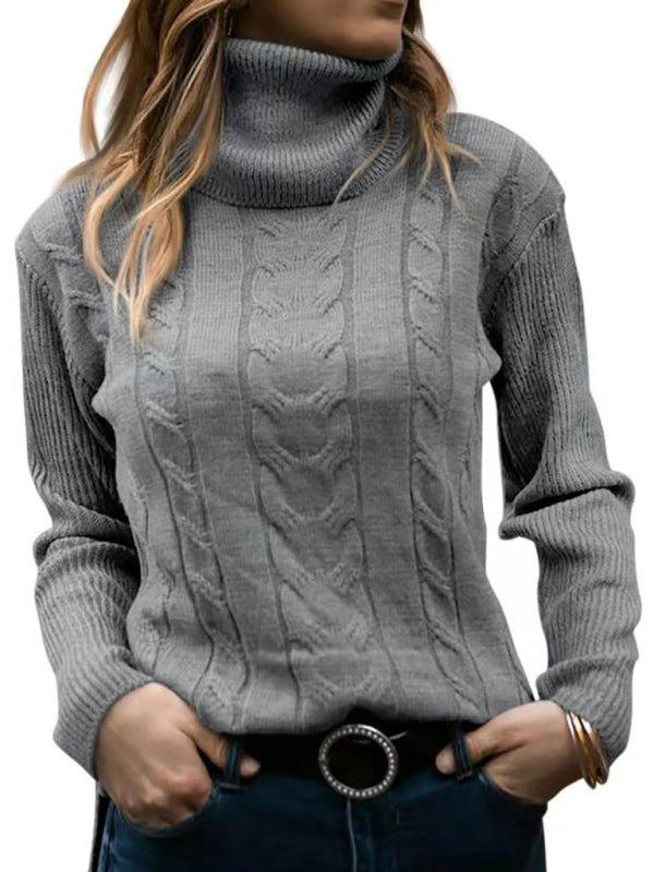 New Women's Solid Color Turtleneck Sweater Retro Long Sleeve Sweater