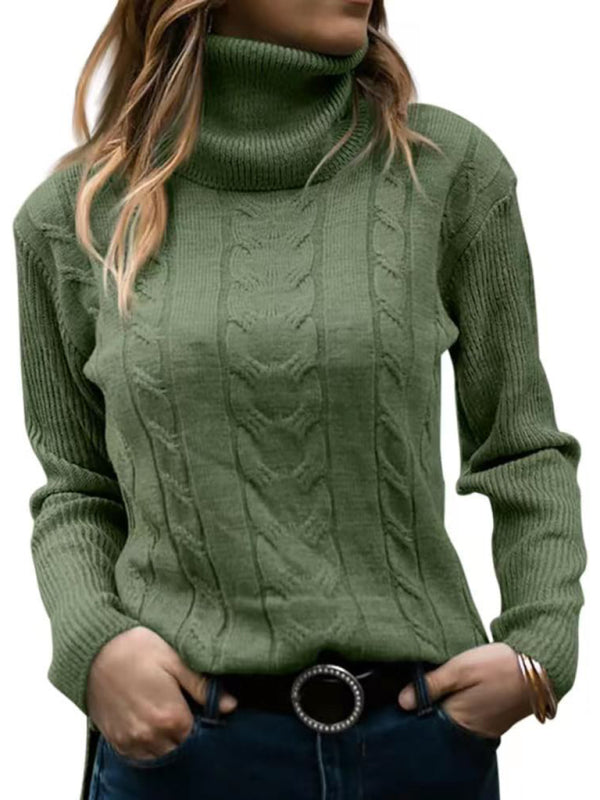 New Women's Solid Color Turtleneck Sweater Retro Long Sleeve Sweater