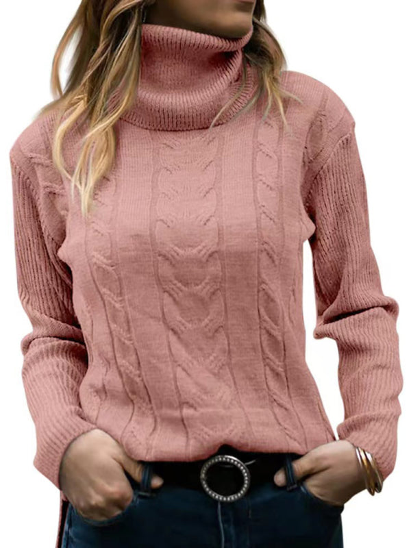 New Women's Solid Color Turtleneck Sweater Retro Long Sleeve Sweater