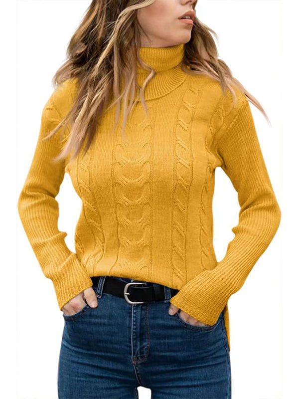 New Women's Solid Color Turtleneck Sweater Retro Long Sleeve Sweater