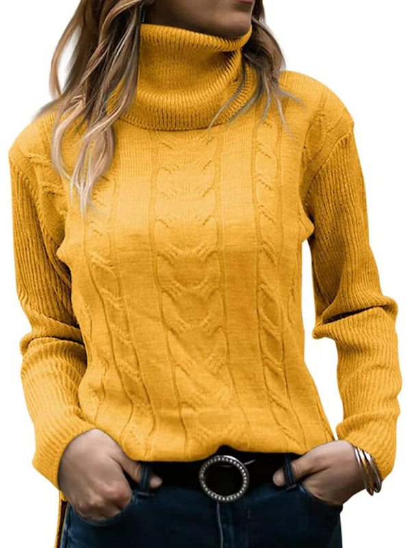 New Women's Solid Color Turtleneck Sweater Retro Long Sleeve Sweater