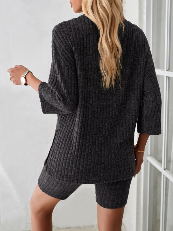 Round Neck Top + Mid Length Tights - Charcoal Grey