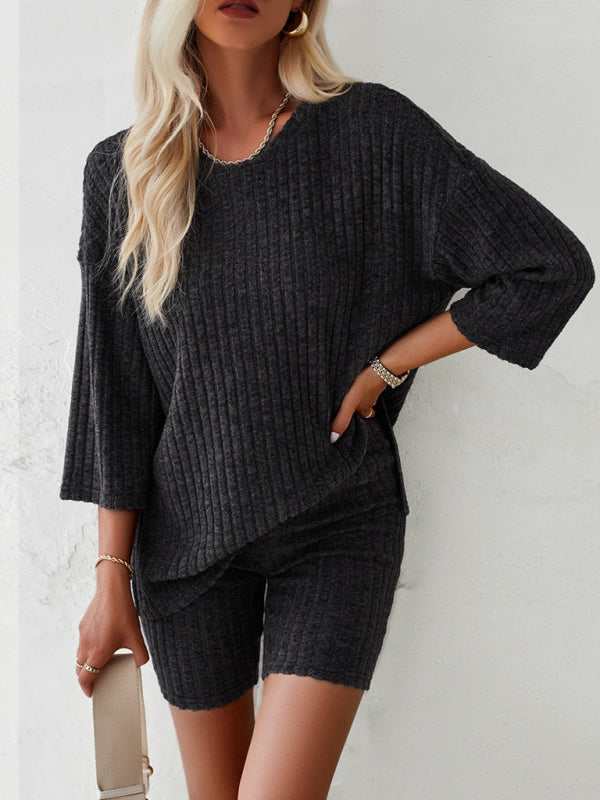 Round Neck Top + Mid Length Tights - Charcoal Grey