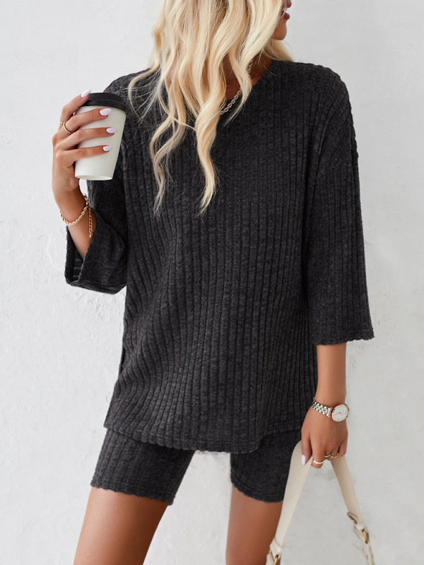Round Neck Top + Mid Length Tights - Charcoal Grey