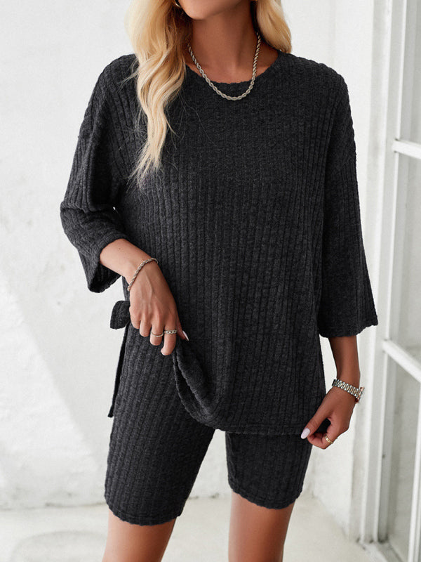 Round Neck Top + Mid Length Tights - Charcoal Grey