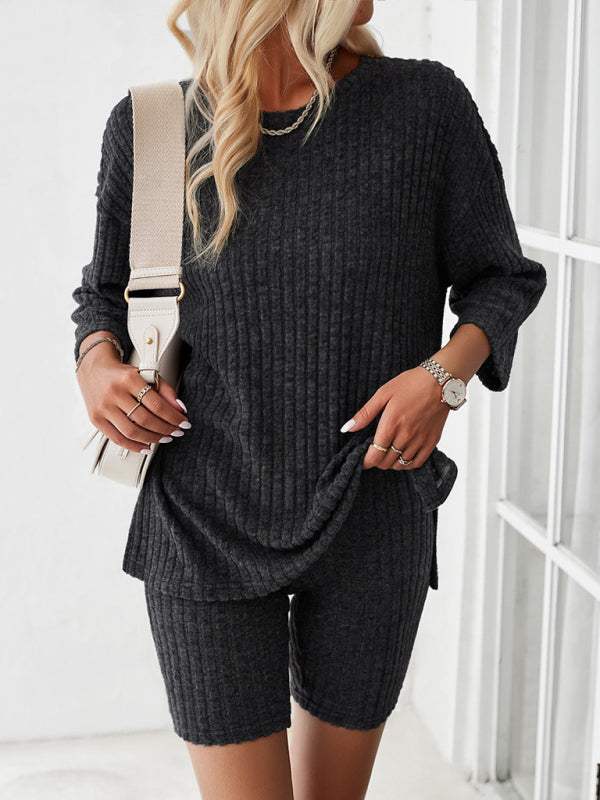 Round Neck Top + Mid Length Tights - Charcoal Grey