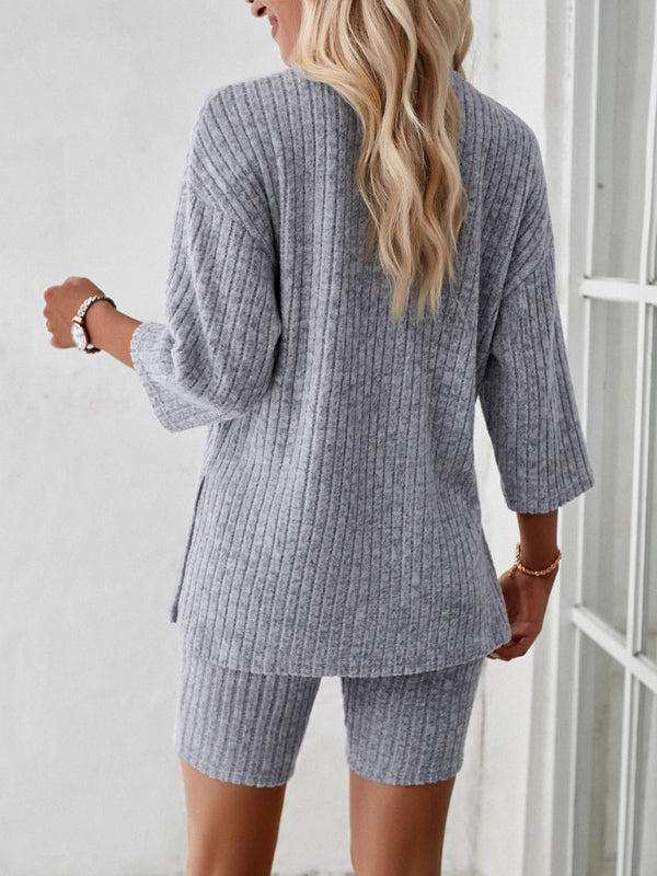 Round Neck Top + Mid Length Tights - Charcoal Grey