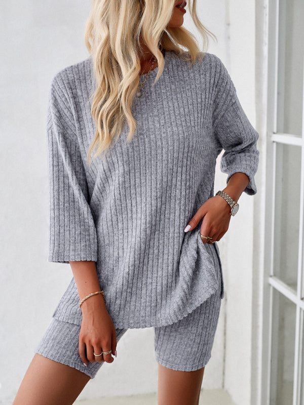 Round Neck Top + Mid Length Tights - Charcoal Grey