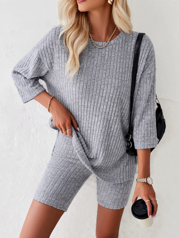 Round Neck Top + Mid Length Tights - Charcoal Grey