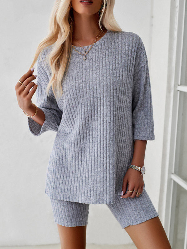 Round Neck Top + Mid Length Tights - Charcoal Grey