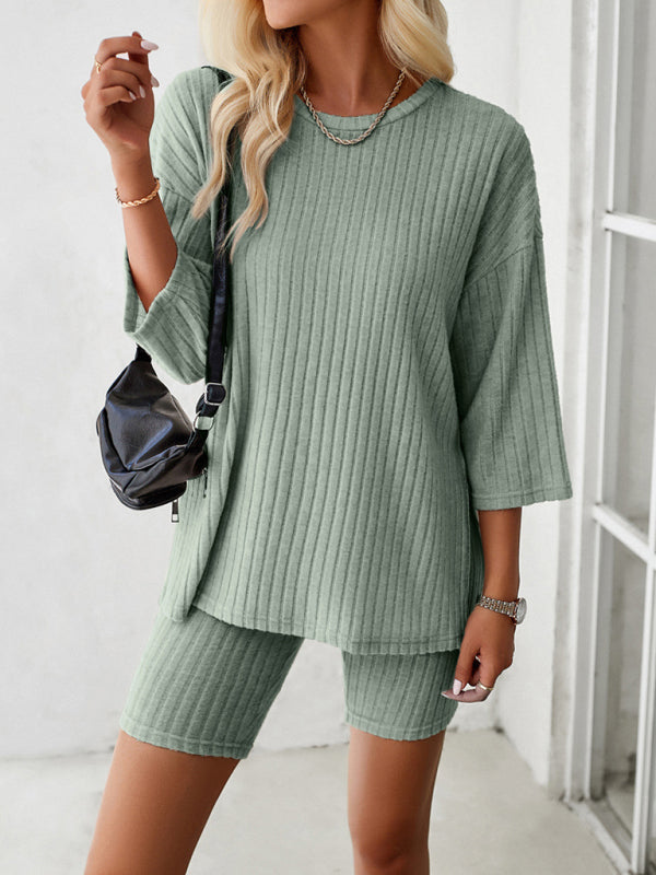Round Neck Top + Mid Length Tights - Charcoal Grey