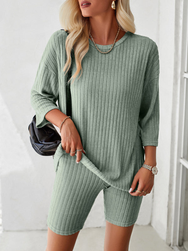 Round Neck Top + Mid Length Tights - Charcoal Grey