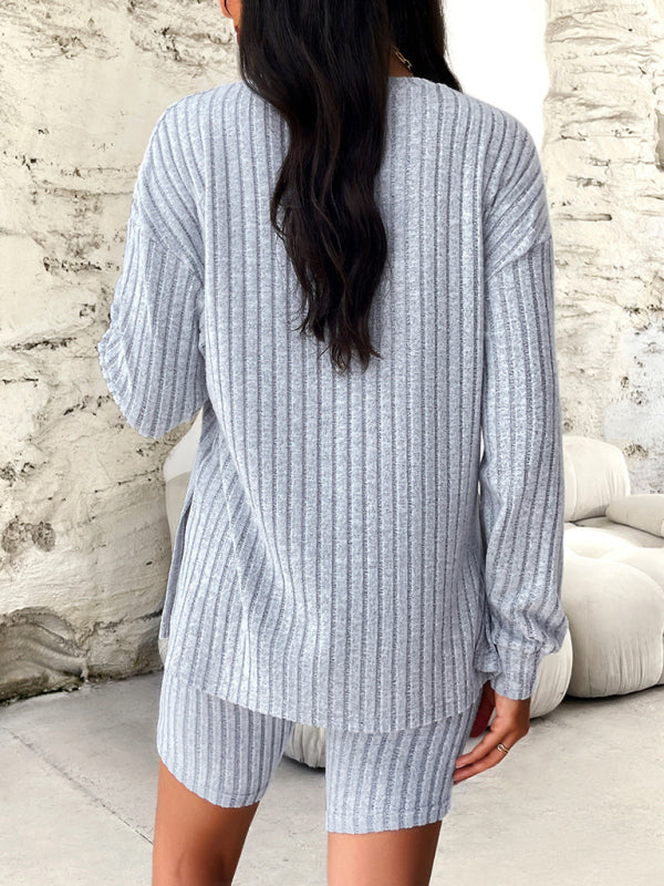 Casual Long Sleeve Top + Mid Length Tights - Black