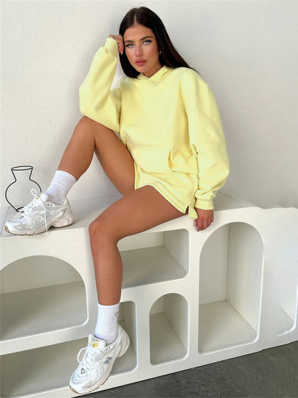 Women's new fashion loose solid color sweatshirt shorts set