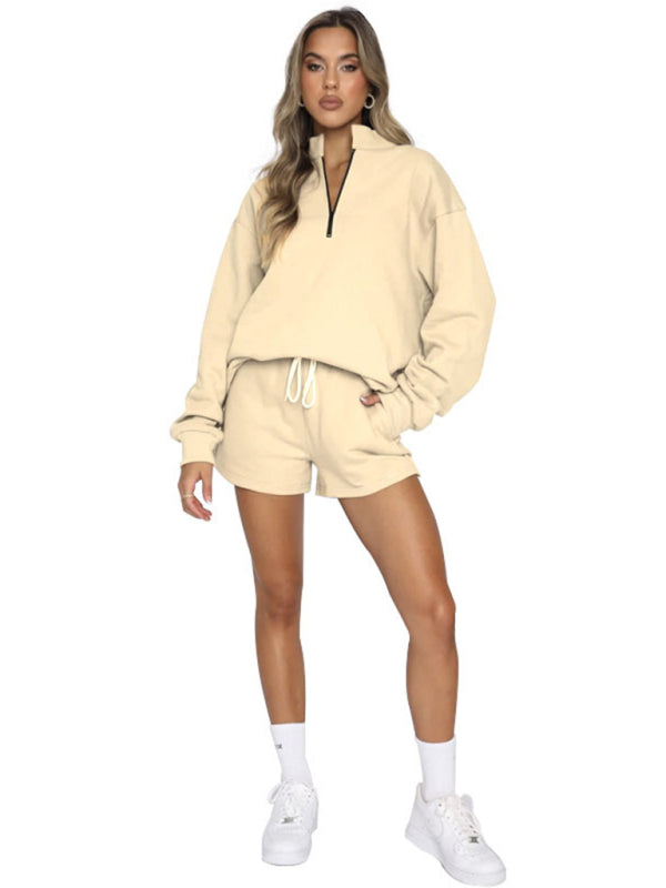 Pullover Long Sleeve Sweatshirt Shorts Set