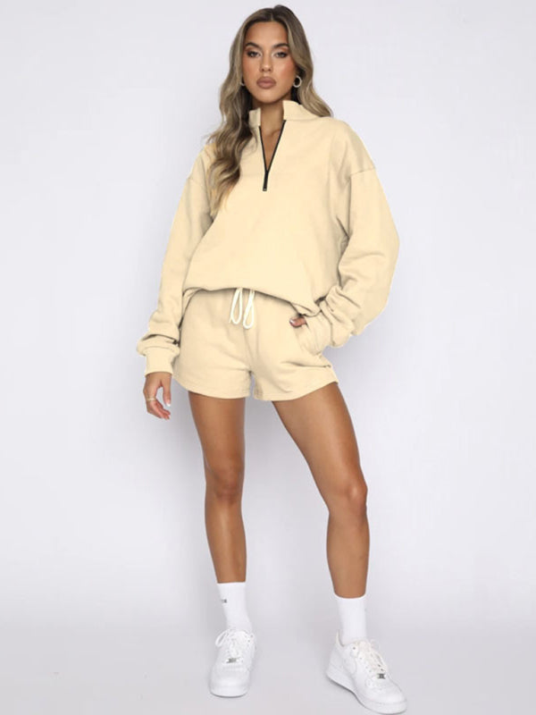 Pullover Long Sleeve Sweatshirt Shorts Set