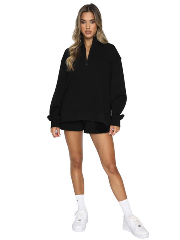 Pullover Long Sleeve Sweatshirt Shorts Set