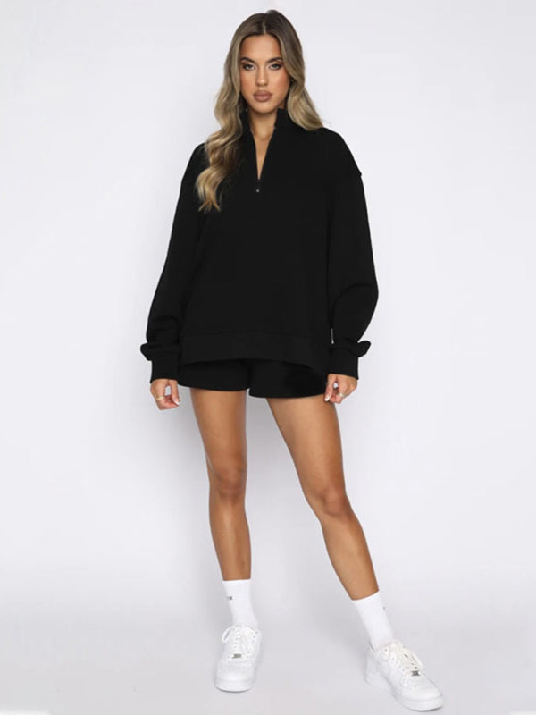 Pullover Long Sleeve Sweatshirt Shorts Set