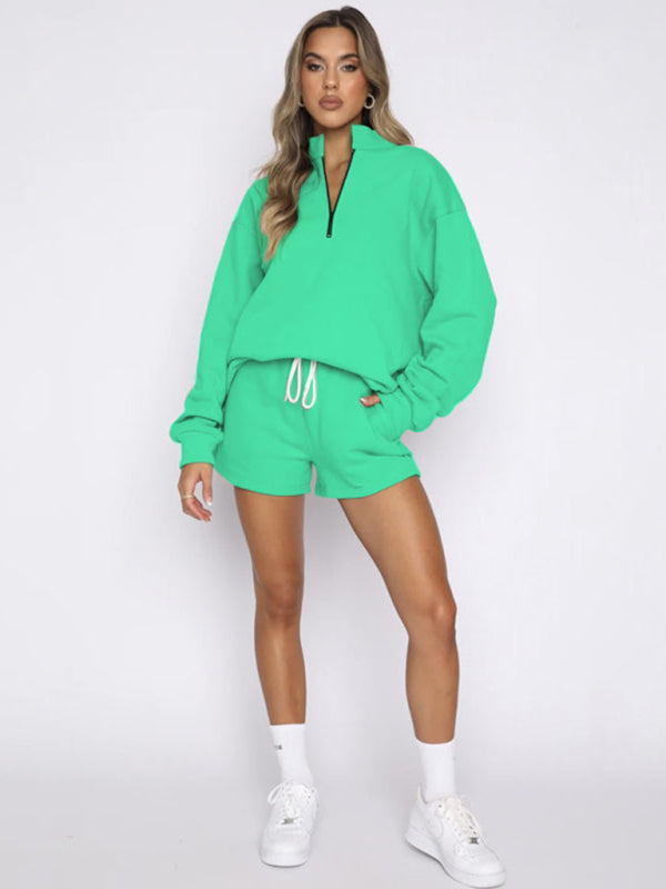 Pullover Long Sleeve Sweatshirt Shorts Set