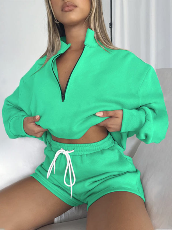 Pullover Long Sleeve Sweatshirt Shorts Set