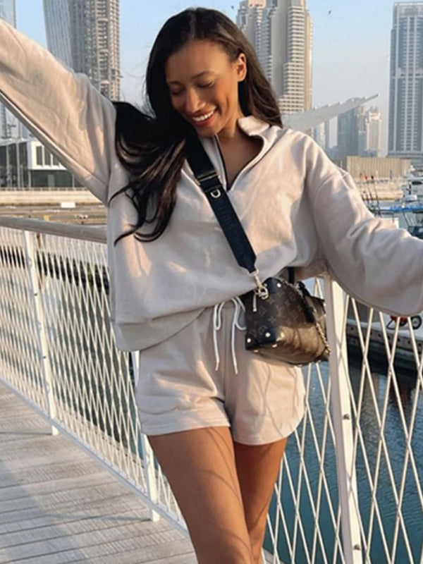 Pullover Long Sleeve Sweatshirt Shorts Set