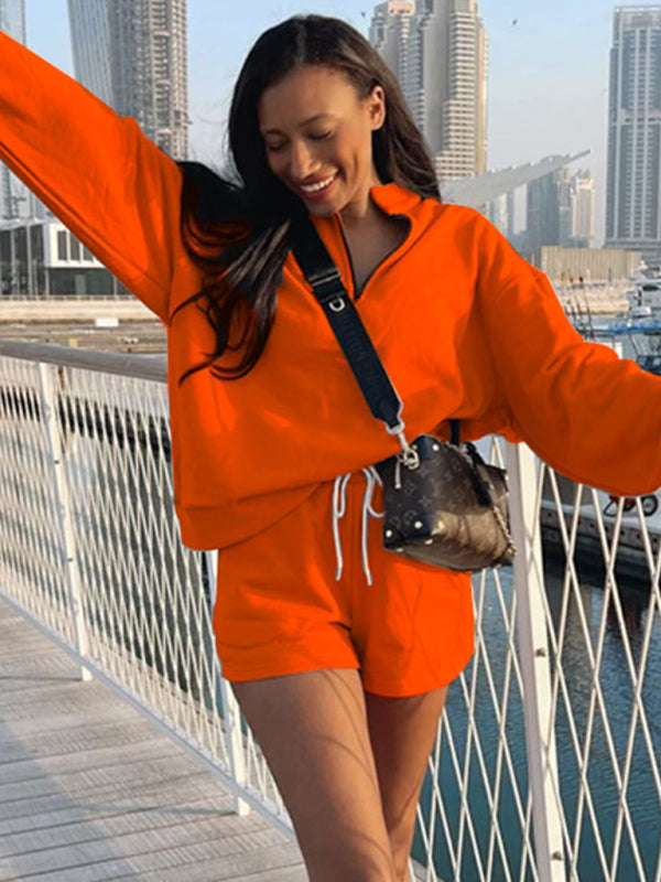 Pullover Long Sleeve Sweatshirt Shorts Set