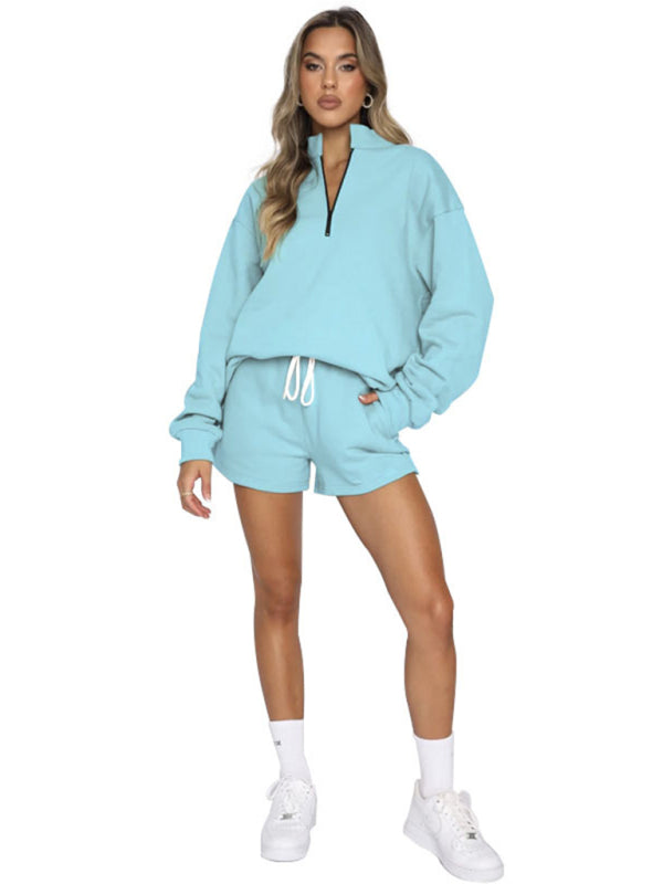 Pullover Long Sleeve Sweatshirt Shorts Set