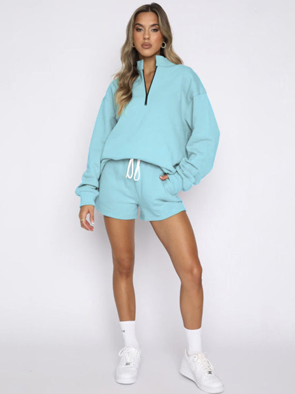 Pullover Long Sleeve Sweatshirt Shorts Set