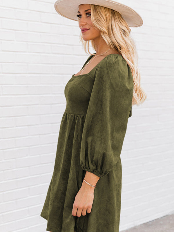 Women's high-waisted loose long-sleeved A-hem dress