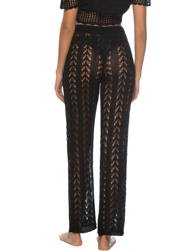 Sexy hollow loose wide leg holiday style beach trousers