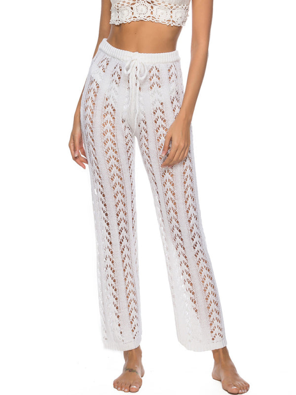 Sexy hollow loose wide leg holiday style beach trousers