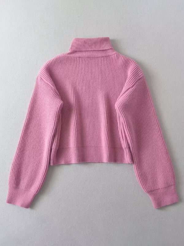 Women's warm short turtleneck top pullover sweater