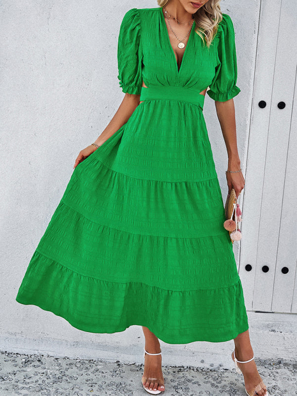 Feminine V-neck backless waist dress