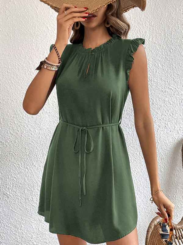 Women's New Feifei Sleeve Solid Color Short Dress