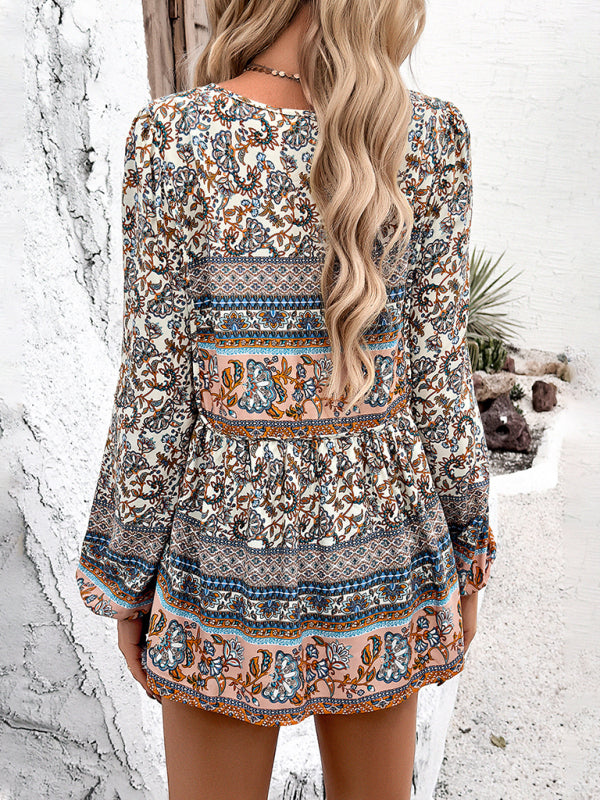 New Women's Casual Bohemian Print Long Sleeve Top